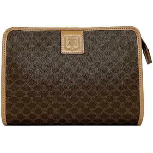 Celine Clutch Bag Brown Beige Macadam Shoulder Bag Leather - Picture 1 of 9